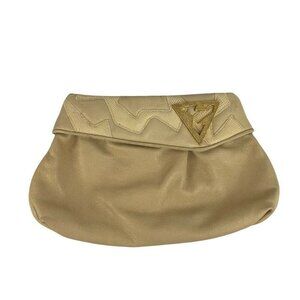 Vintage Sharif 80s Clutch Shoulder Bag Purse Beige Art Deco Gold Embellished